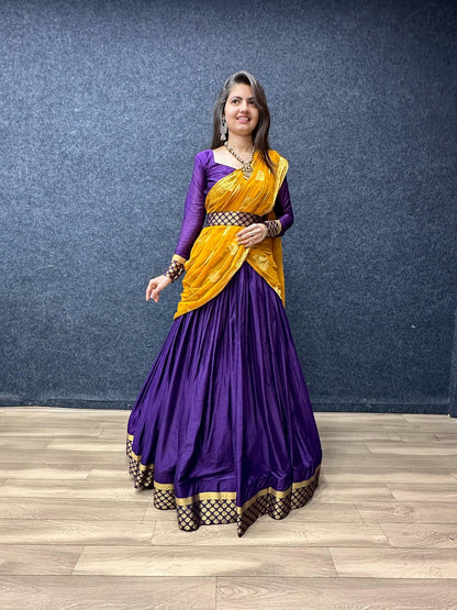 Attractive Purple Color Lehenga Choli With Yellow Dupatta