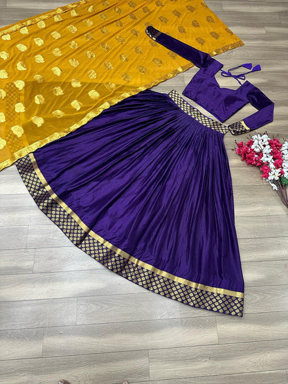 Attractive Purple Color Lehenga Choli With Yellow Dupatta