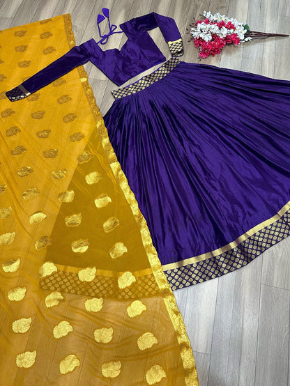 Attractive Purple Color Lehenga Choli With Yellow Dupatta