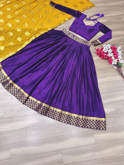 Attractive Purple Color Lehenga Choli With Yellow Dupatta