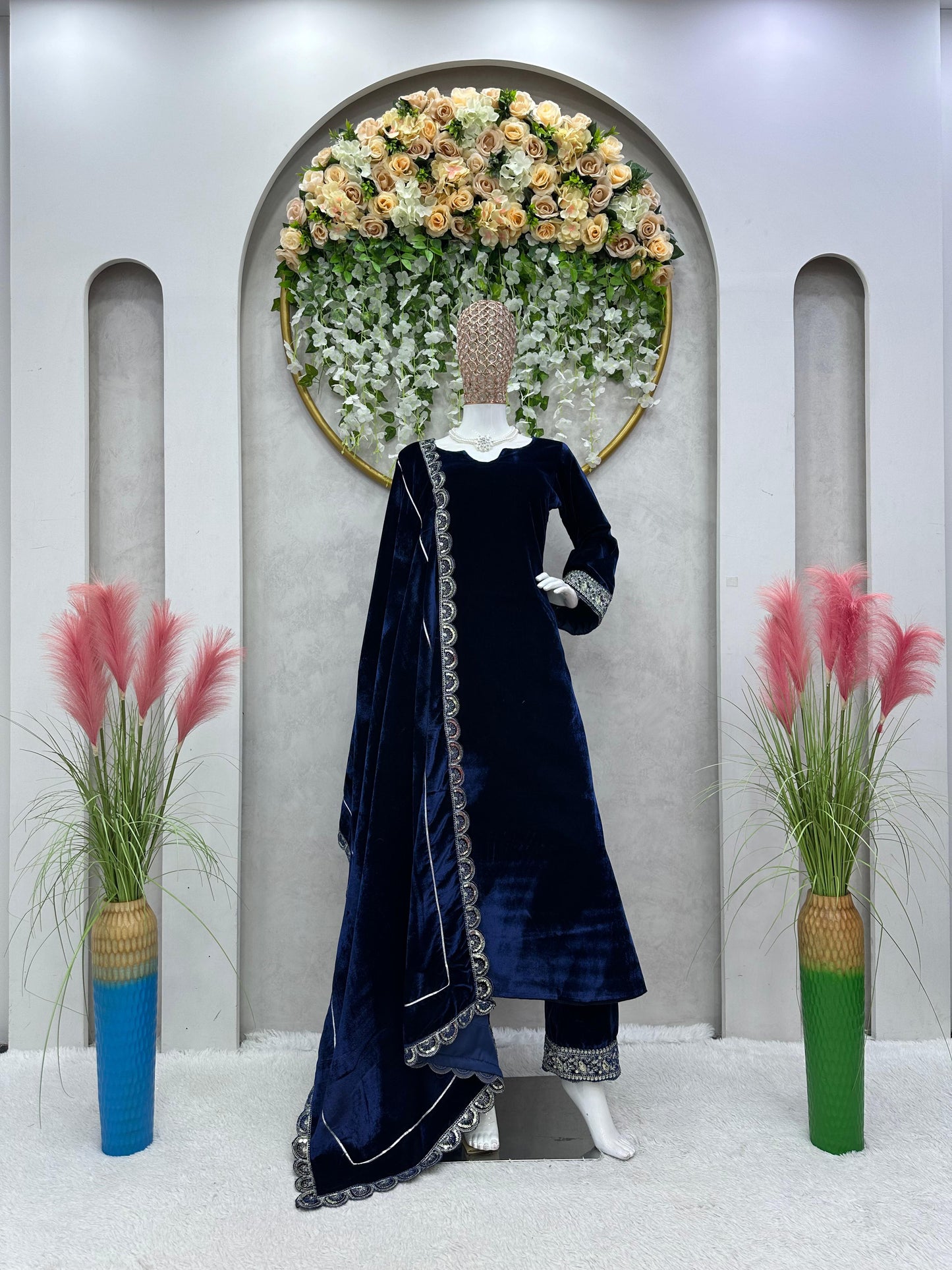 Luxuriant Blue Color Velvet Anarkali Suit With Dupatta