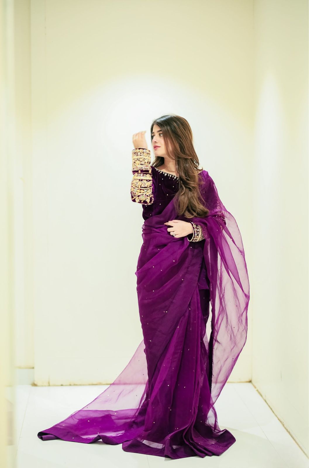 Trendy Moti Work Purple Color Wedding Wear Saree