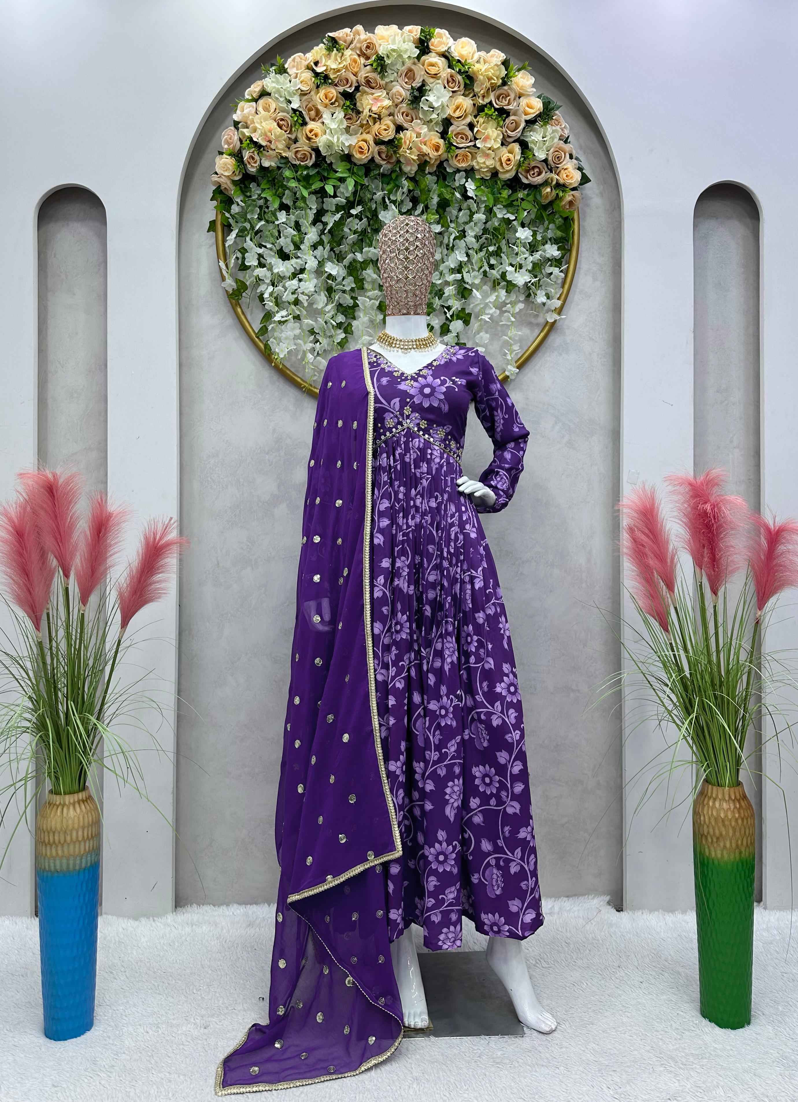 Stylish Purple Color Beautiful Work Anarkali Suit