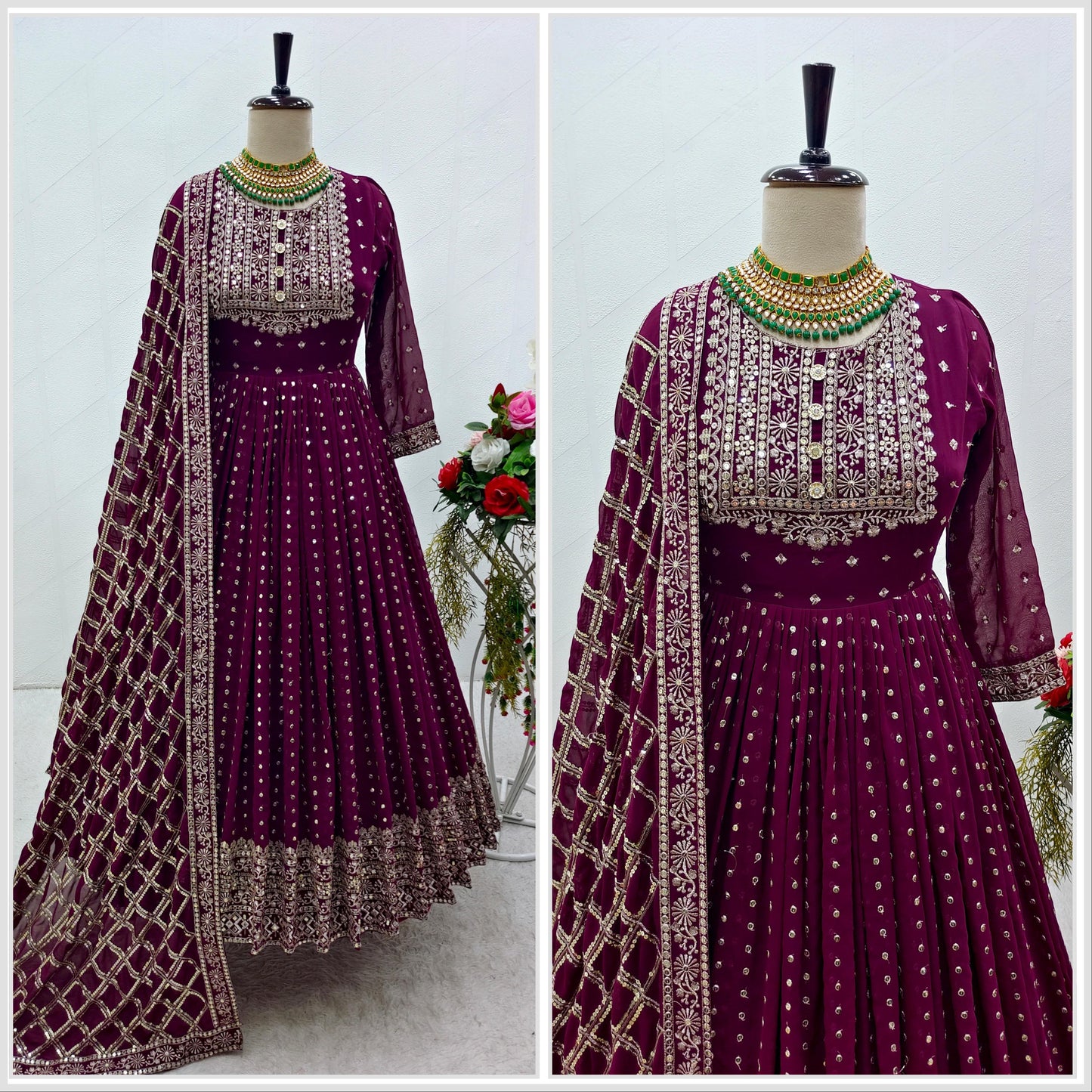 Marriage Special Purple Color Sequence Embroidery Work Anarkali Gown