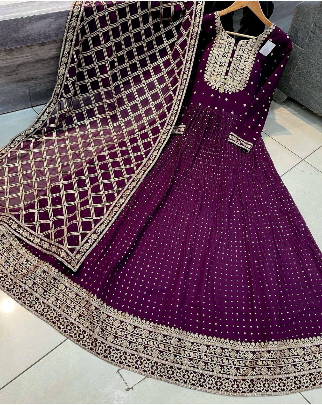 Marriage Special Purple Color Sequence Embroidery Work Anarkali Gown