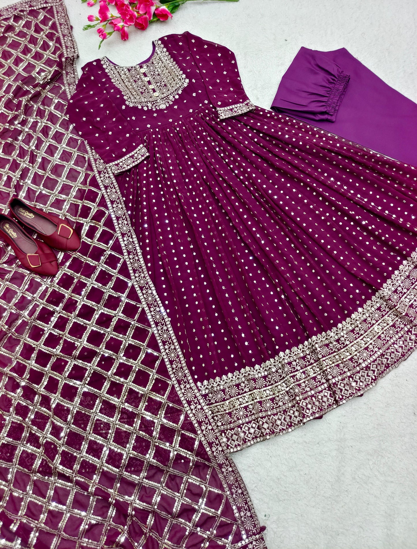 Marriage Special Purple Color Sequence Embroidery Work Anarkali Gown