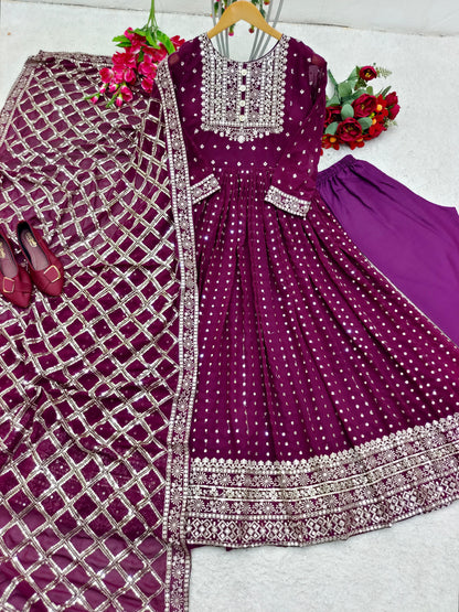 Marriage Special Purple Color Sequence Embroidery Work Anarkali Gown