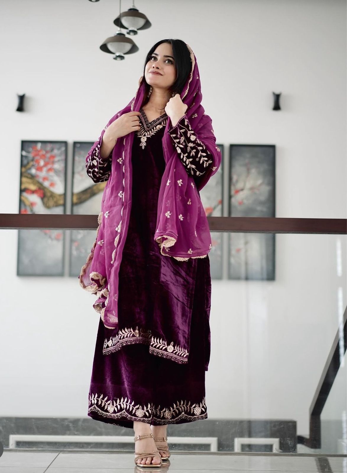 Awesome Punjabi Style Purple Color Velvet Salwar suit