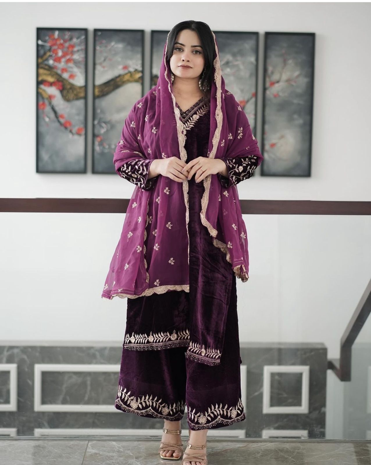 Awesome Punjabi Style Purple Color Velvet Salwar suit