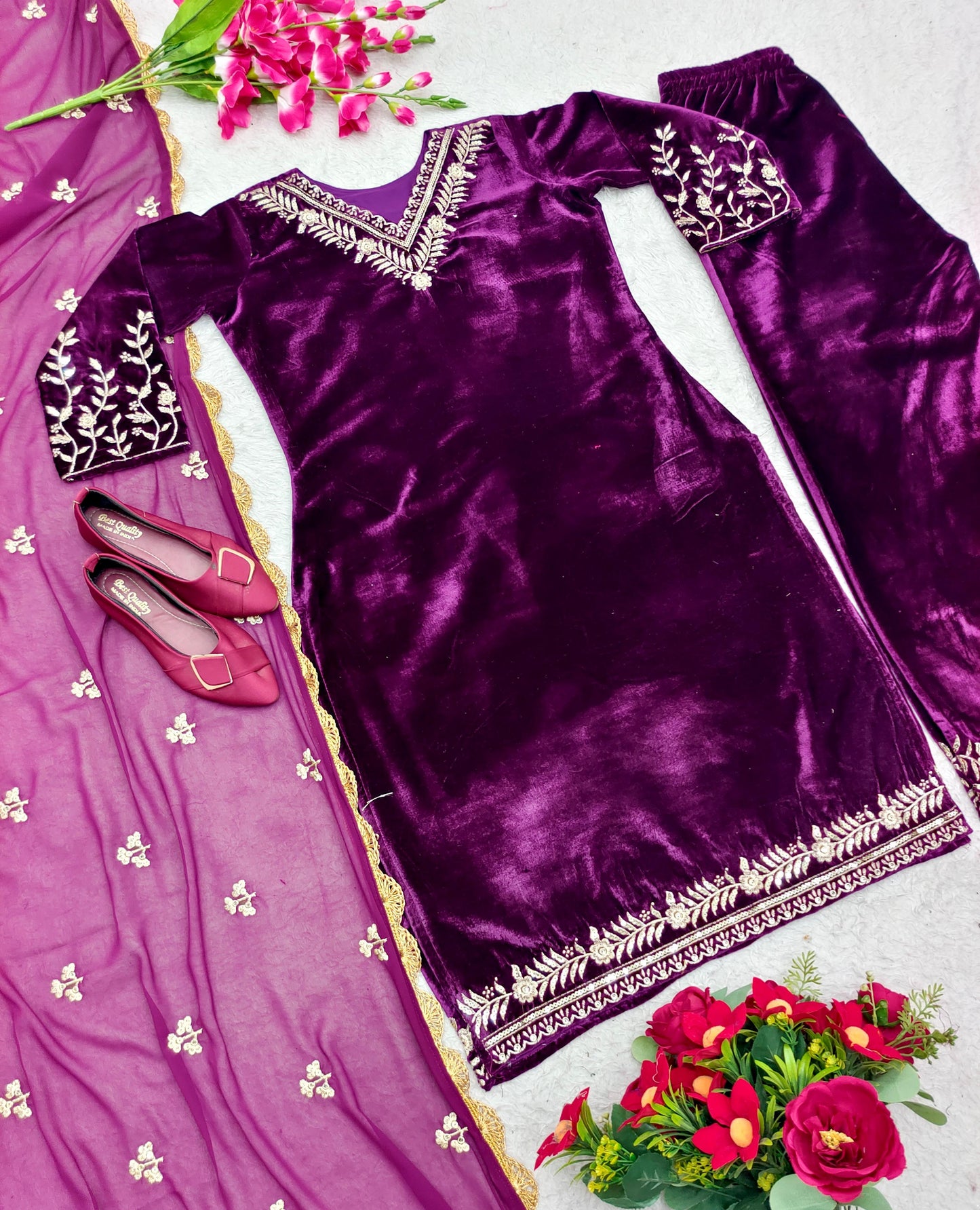 Awesome Punjabi Style Purple Color Velvet Salwar suit