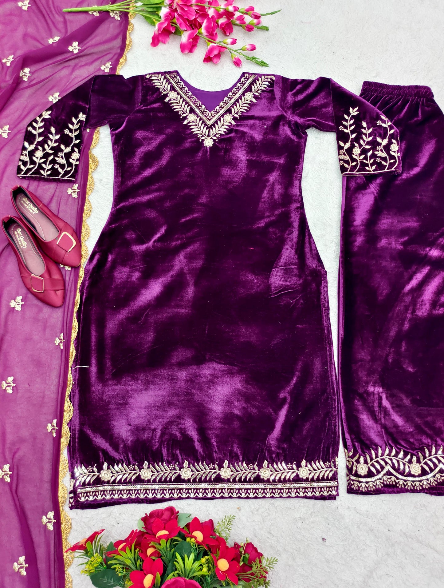 Awesome Punjabi Style Purple Color Velvet Salwar suit