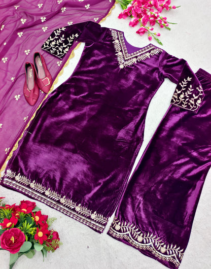 Awesome Punjabi Style Purple Color Velvet Salwar suit