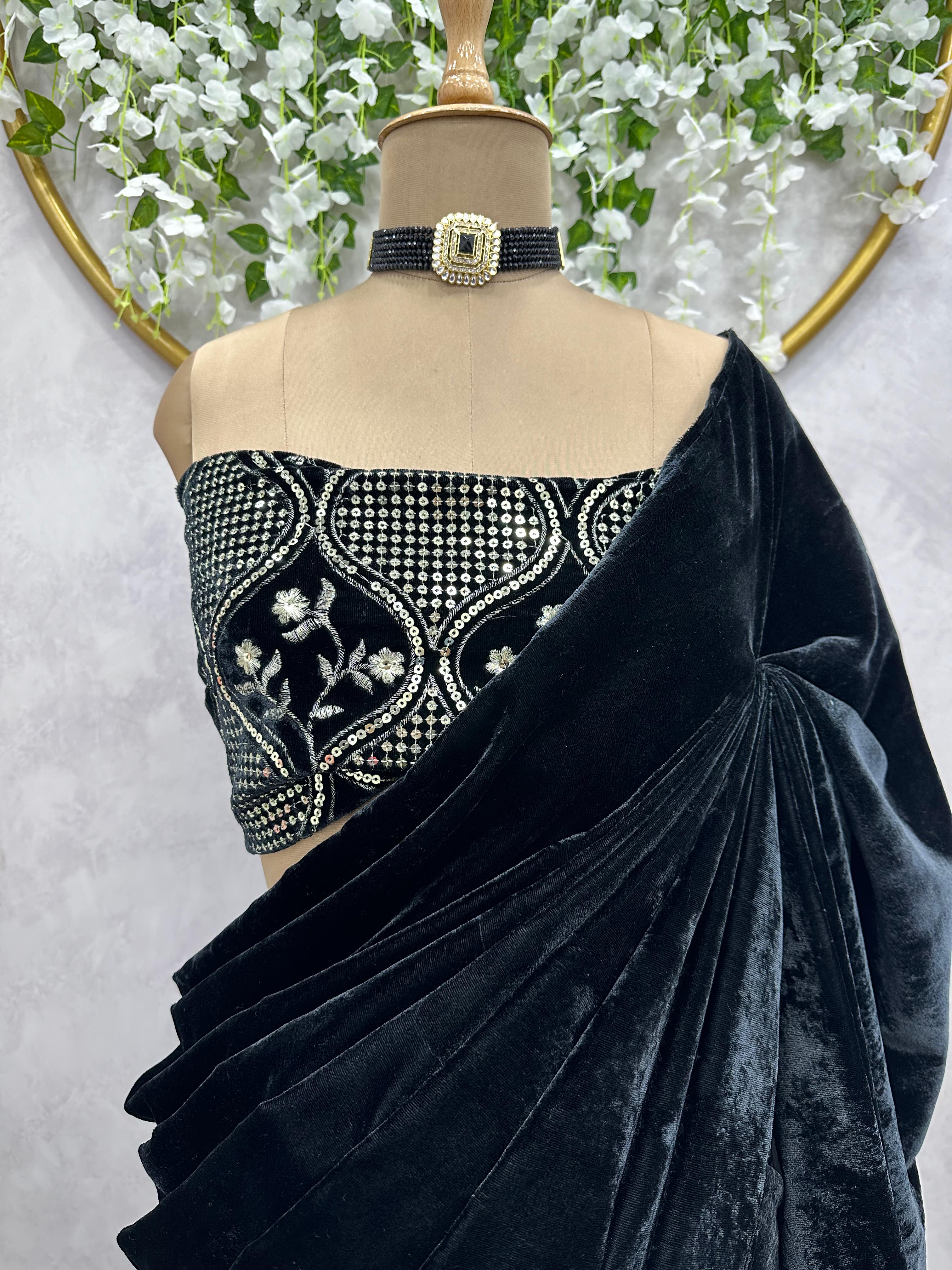 Buy Brown Silk Solid V Neck Pre-draped Saree With Blouse For Women by  Soniya G Online at Aza Fashions.