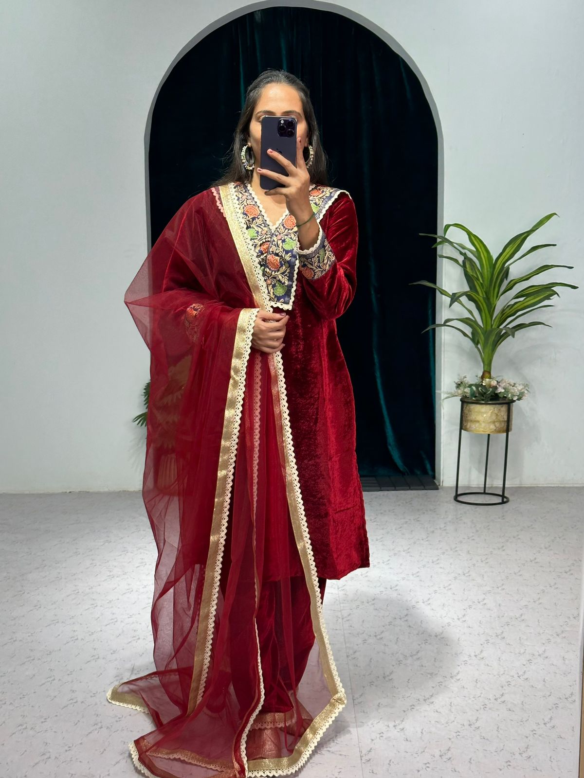 Trendy Jacquard Lace Border Work Maroon Color Salwar Suit