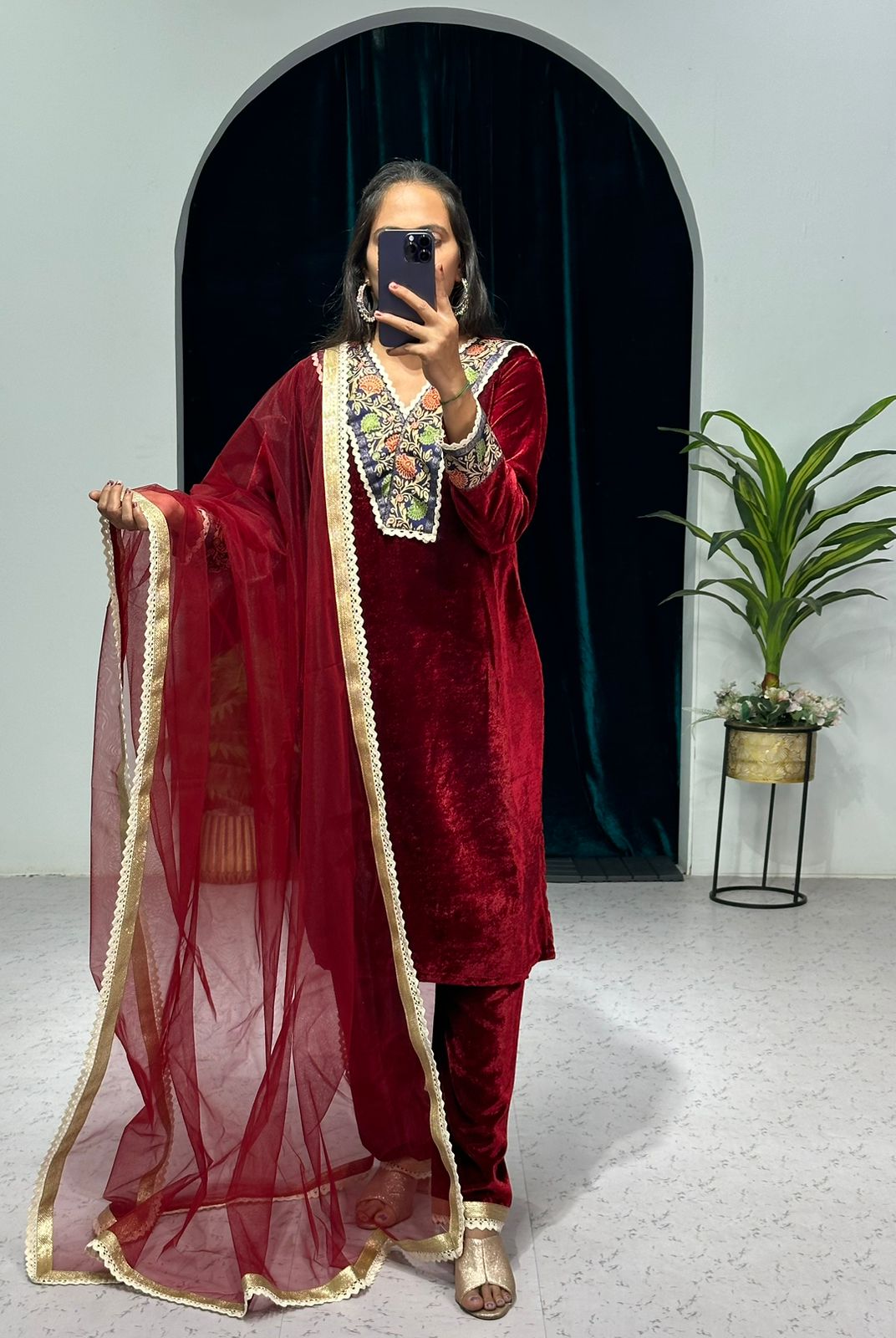 Trendy Jacquard Lace Border Work Maroon Color Salwar Suit