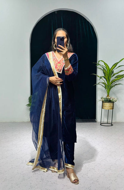 Trendy Jacquard Lace Border Work Blue Color Salwar Suit