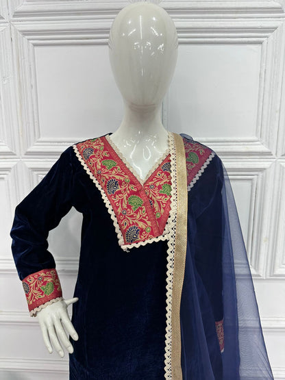 Trendy Jacquard Lace Border Work Blue Color Salwar Suit