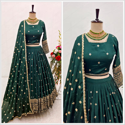 Green Color Heavy Work Marriage Special Lehenga Choli