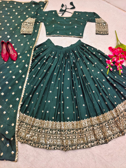 Green Color Heavy Work Marriage Special Lehenga Choli