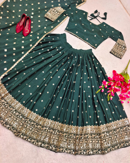 Green Color Heavy Work Marriage Special Lehenga Choli