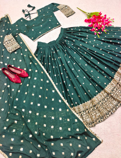 Green Color Heavy Work Marriage Special Lehenga Choli