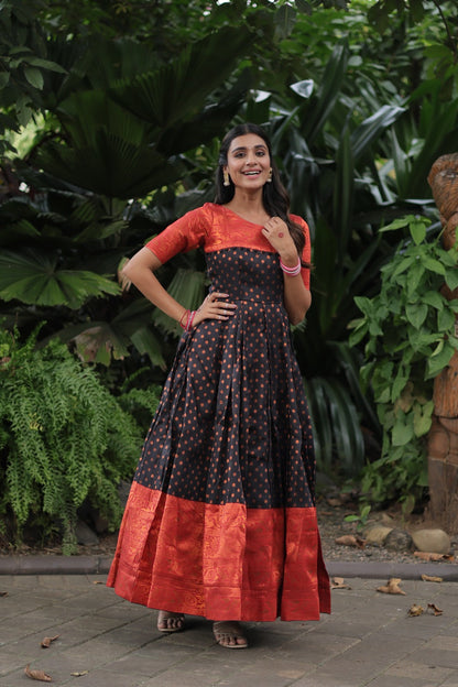 Banarasi Jacquard Silk Black Color Designer Weaving Long Gown