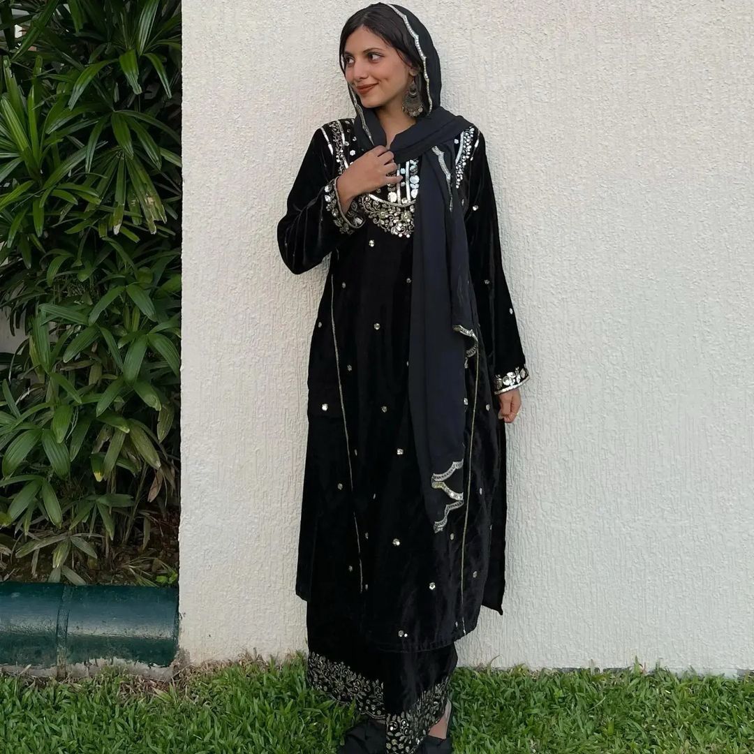 Outstanding Black Embroidery Work Pakistani Suit