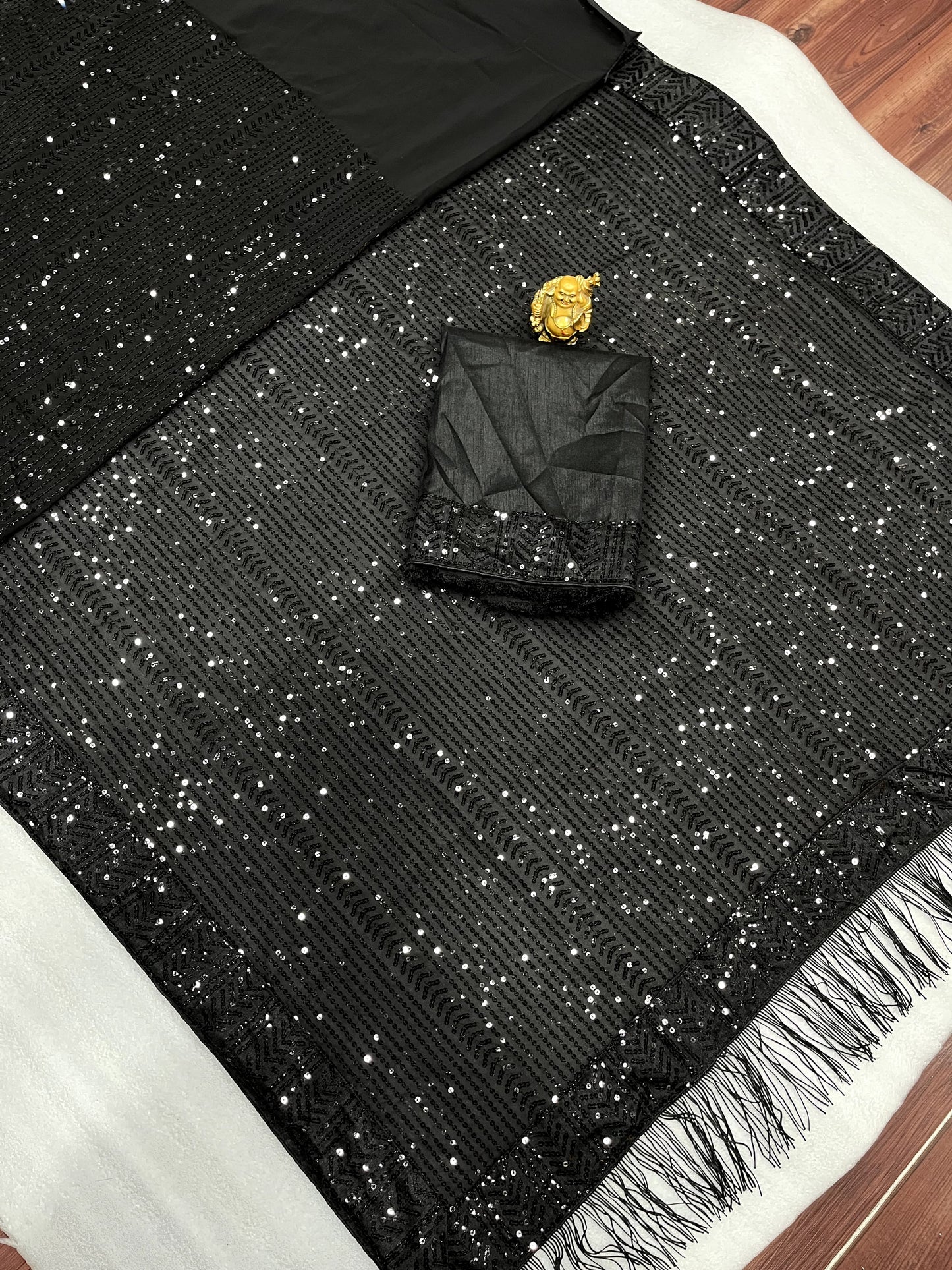 Demanding Sequins Embroidery Work Black Color Saree