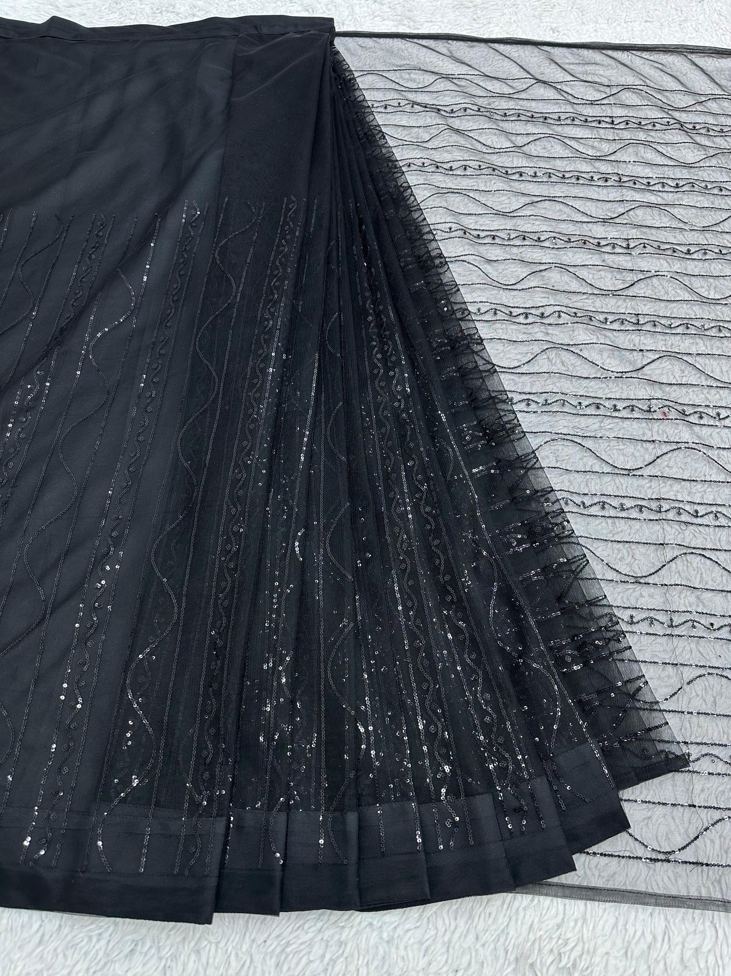 Exclusive Black Color Fancy Lace Border Ready To Wear Saree