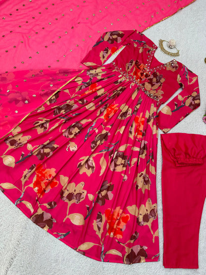 Fantastic Digital Print With Hand Work Pink Color Salwar Suit