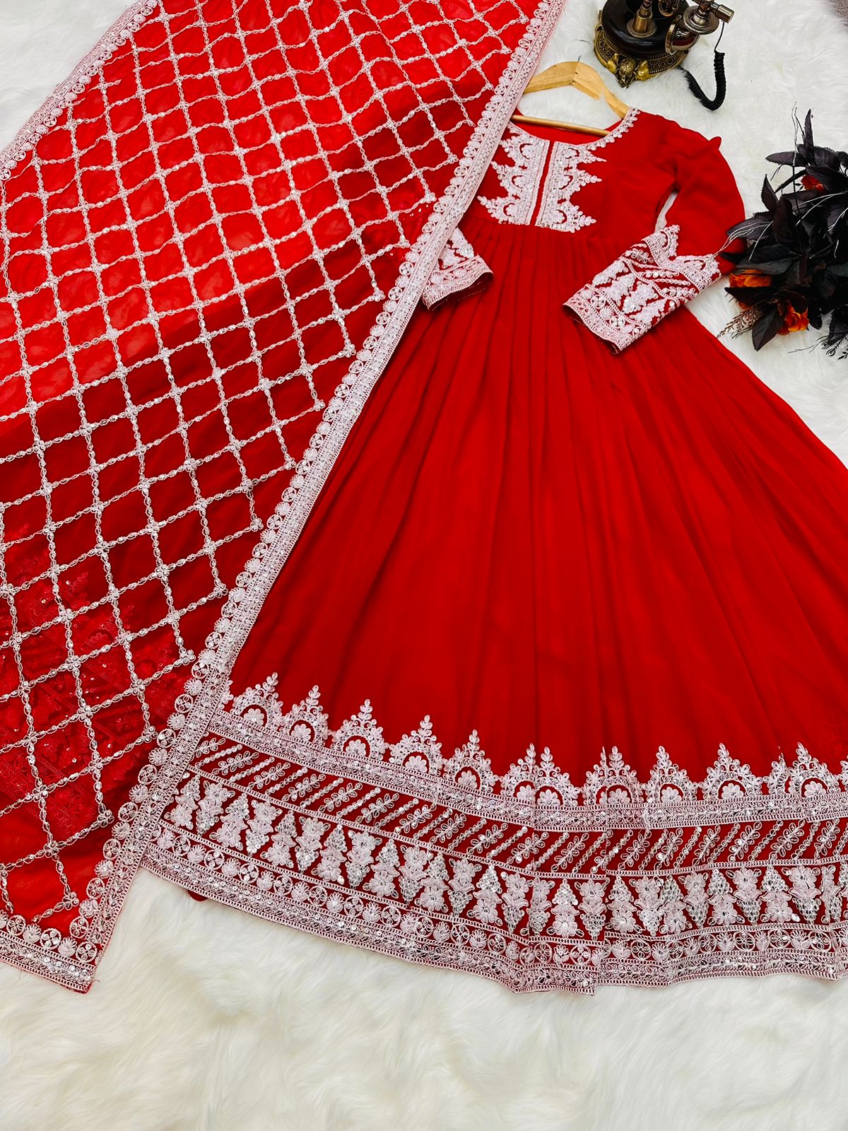 Red Color Sequence Embroidery Work Function Wear Anarkali Gown