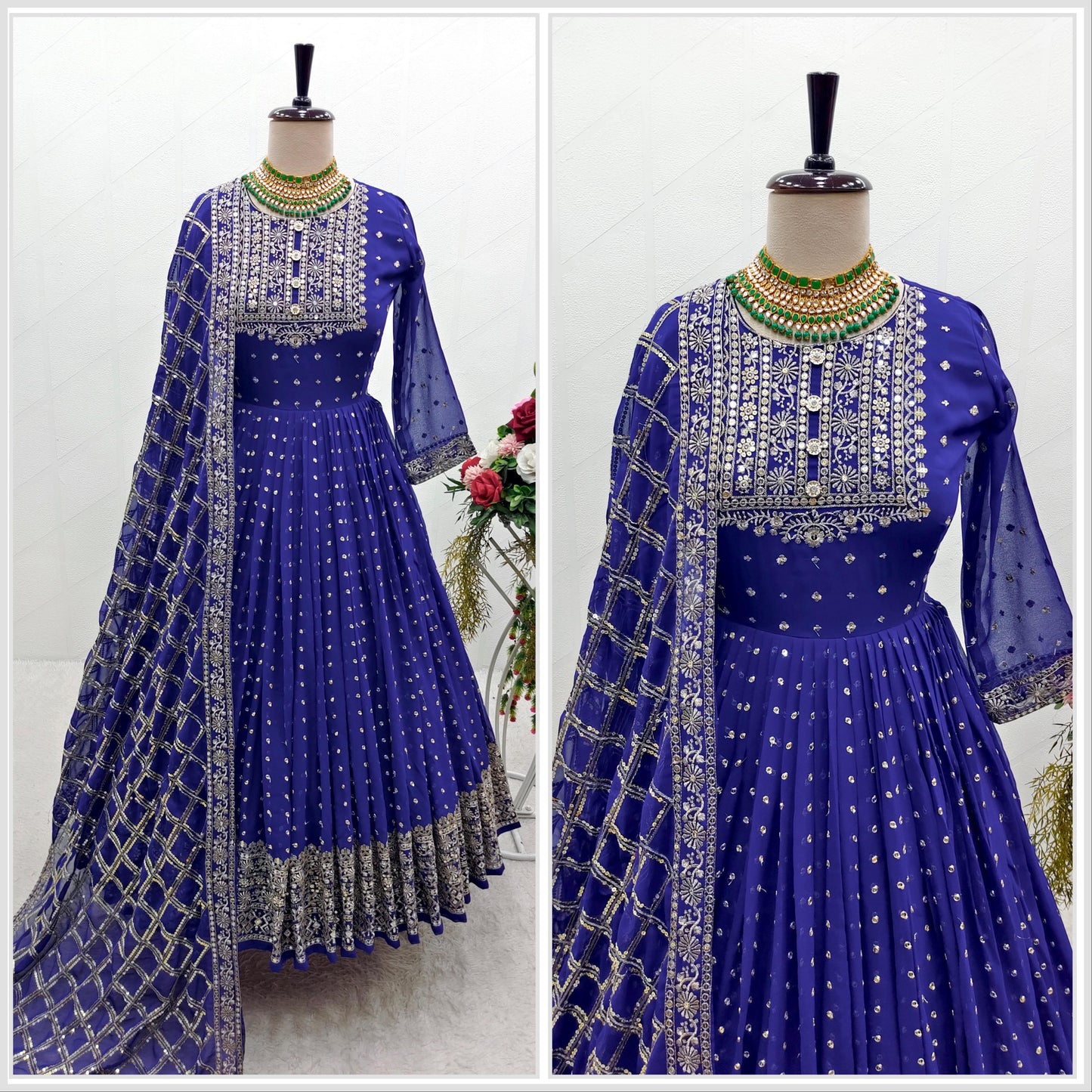 Marriage Special Blue Color Sequence Embroidery Work Anarkali Gown