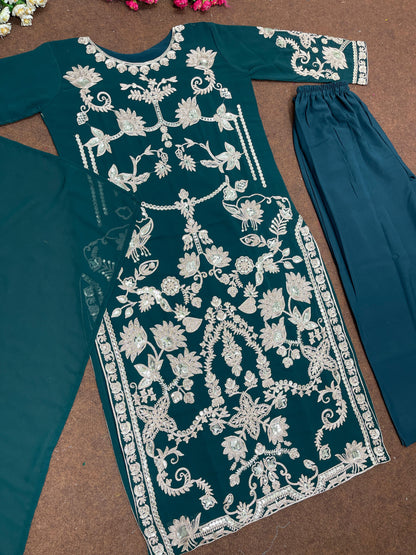 Shining Teal Blue Color Heavy Sequence Work Daisy Salwar Suit