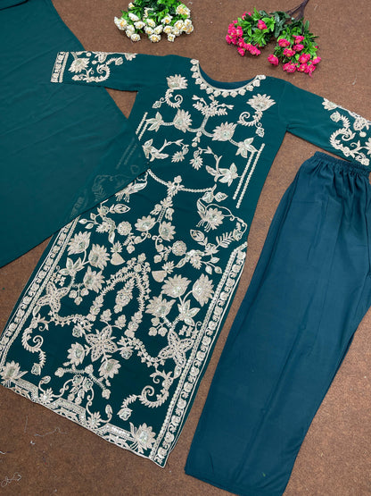 Shining Teal Blue Color Heavy Sequence Work Daisy Salwar Suit