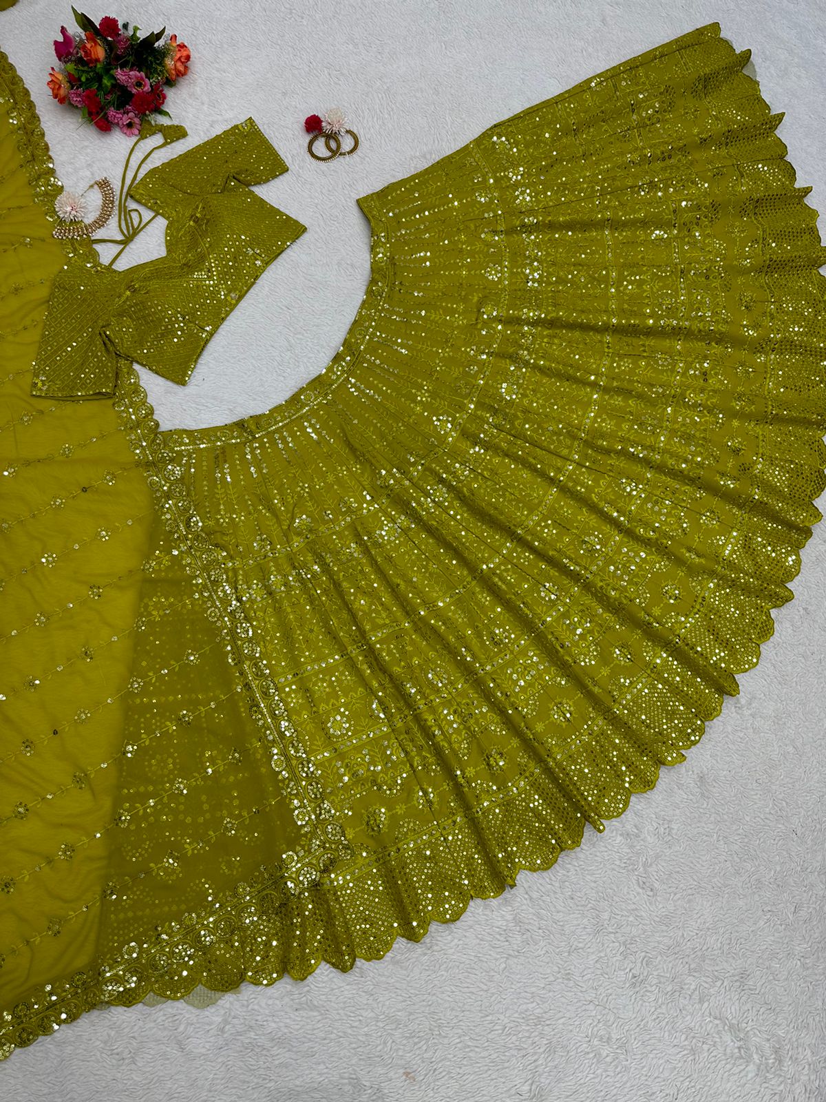 Designer Lemon Green Color Attractive Heavy Work Lehenga Choli