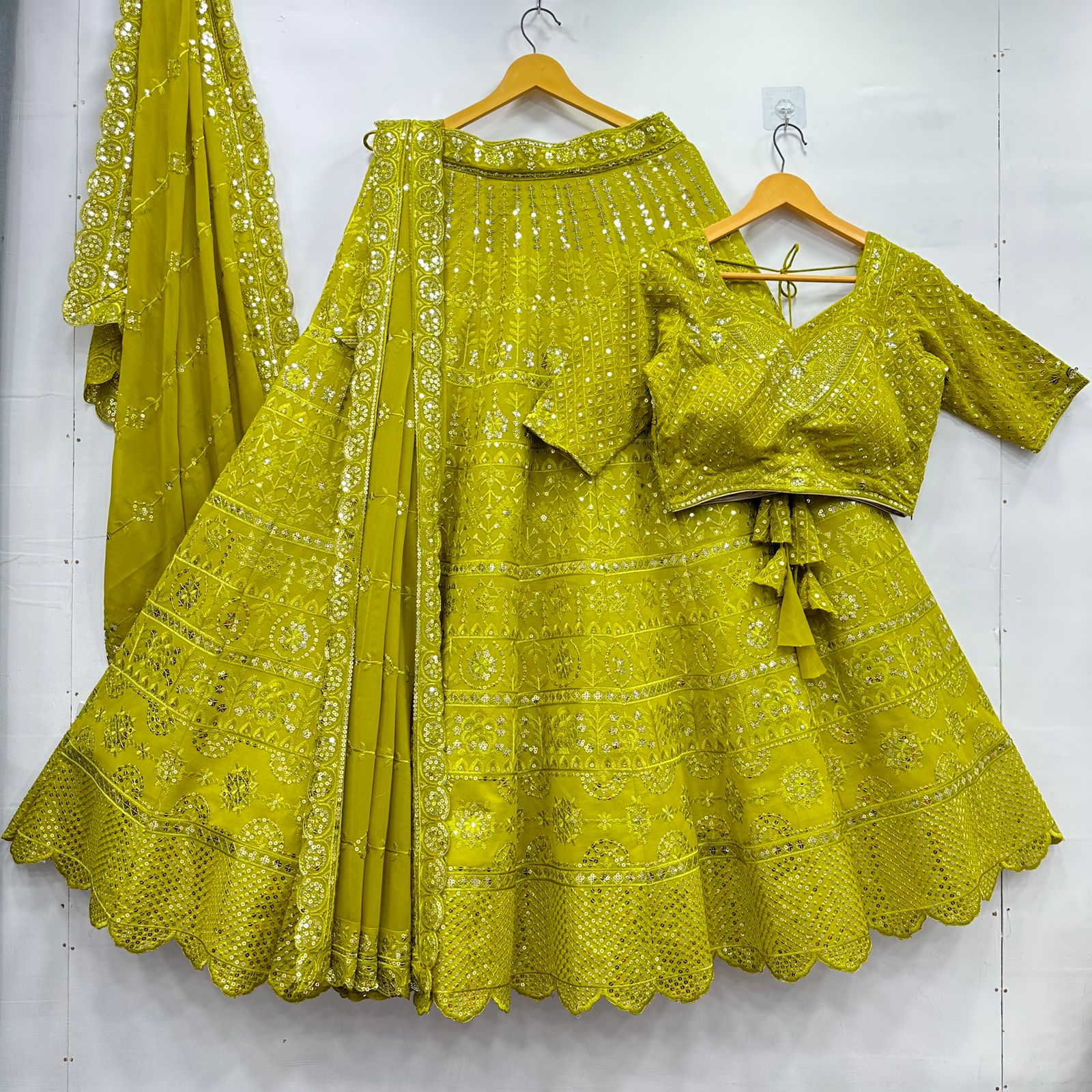 Designer Lemon Green Color Attractive Heavy Work Lehenga Choli