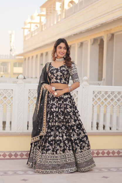 Embellished  Black Color Heavy Embroidered Sequins Work Lehenga Choli