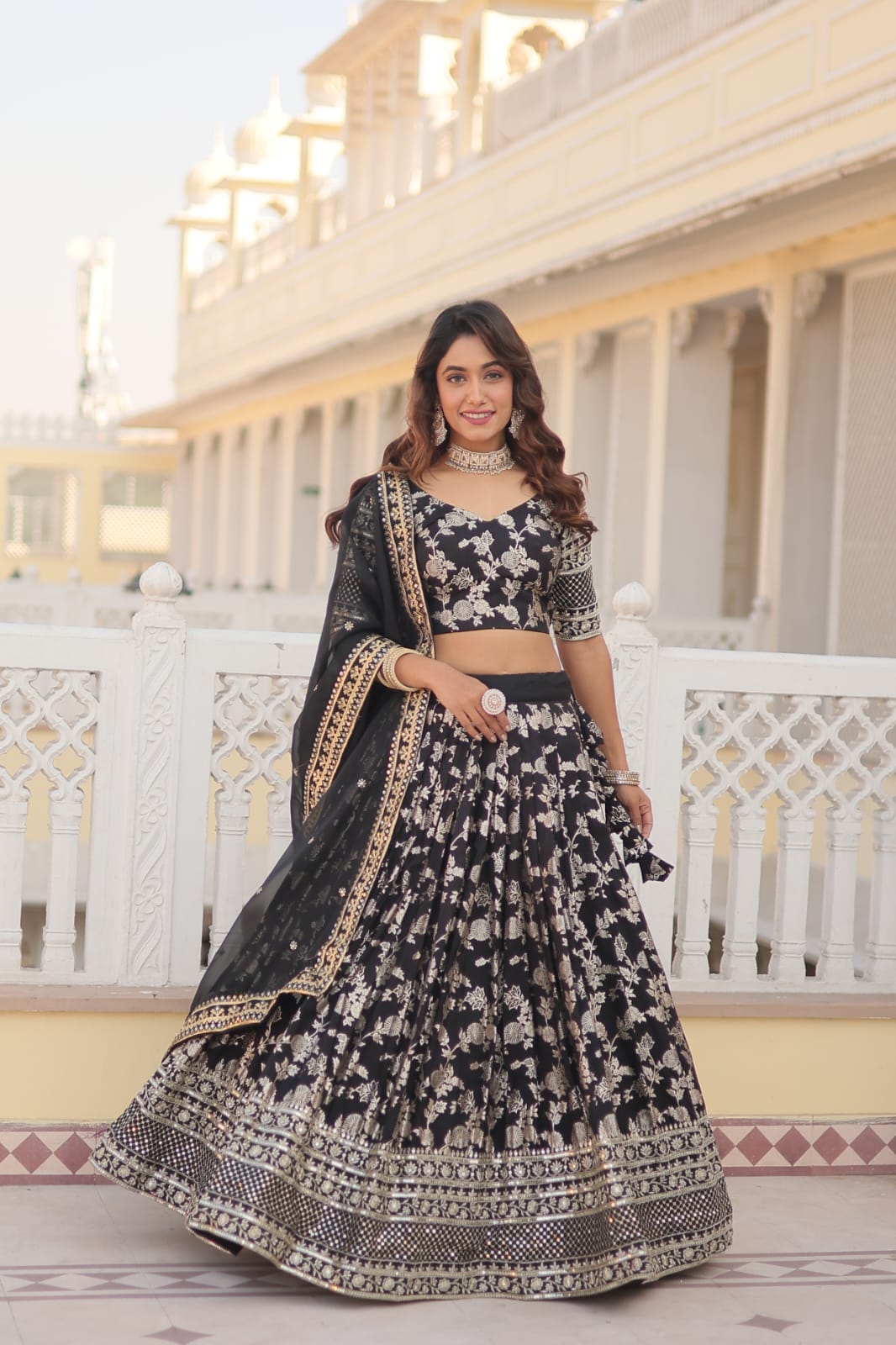 Embellished  Black Color Heavy Embroidered Sequins Work Lehenga Choli