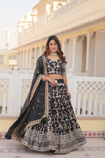 Embellished  Black Color Heavy Embroidered Sequins Work Lehenga Choli