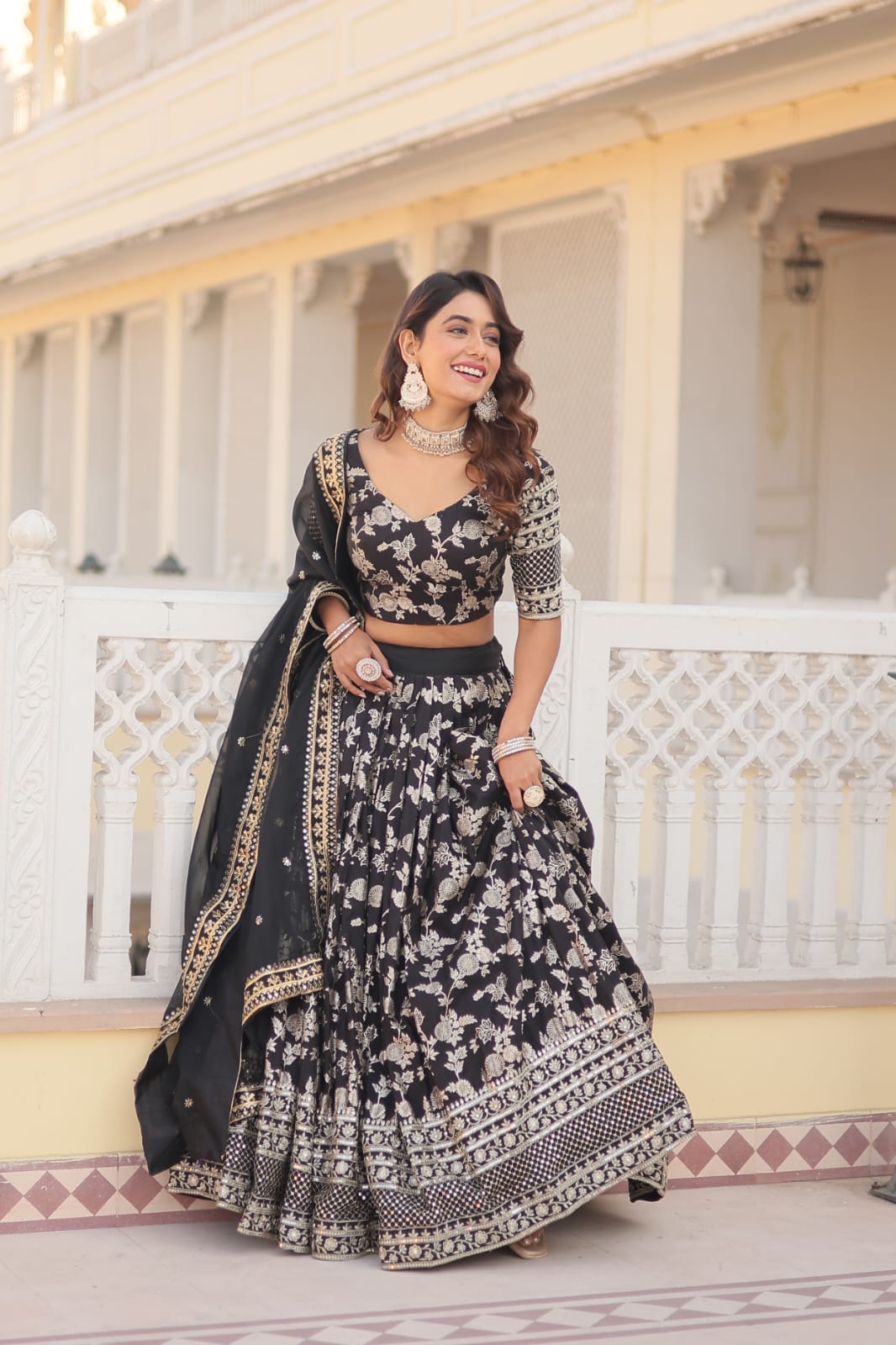 Embellished  Black Color Heavy Embroidered Sequins Work Lehenga Choli