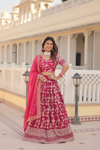 Embellished  Pink Color Heavy Embroidered Sequins Work Lehenga Choli