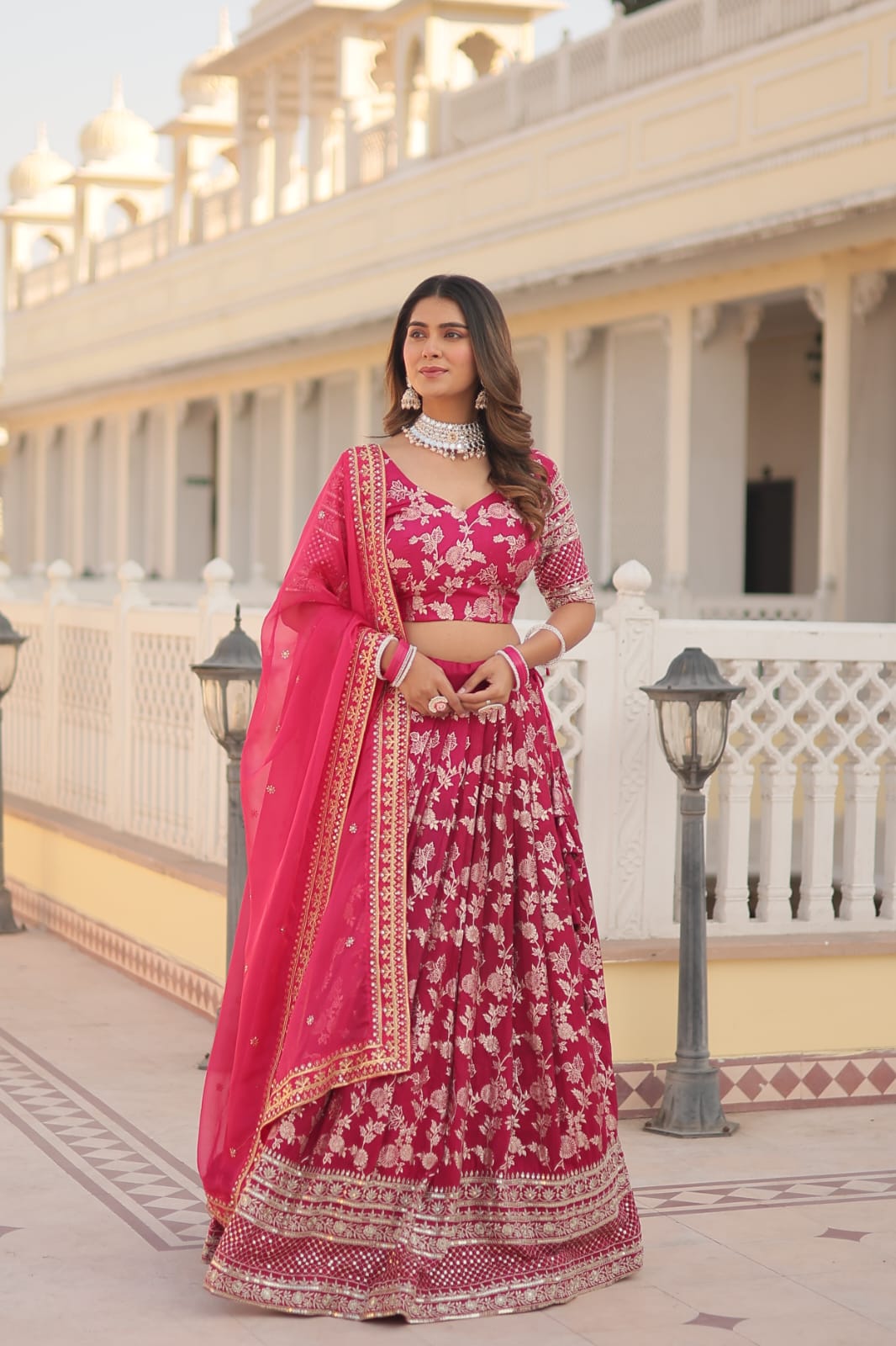 Embellished  Pink Color Heavy Embroidered Sequins Work Lehenga Choli