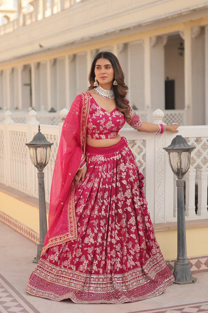 Embellished  Pink Color Heavy Embroidered Sequins Work Lehenga Choli