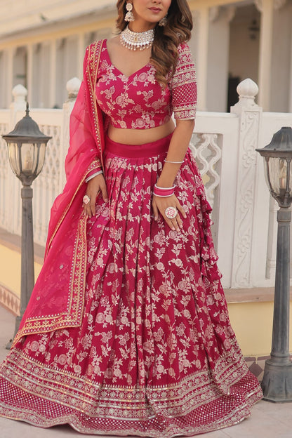 Embellished  Pink Color Heavy Embroidered Sequins Work Lehenga Choli