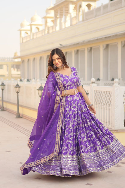 Embellished  Purple Color Heavy Embroidered Sequins Work Lehenga Choli