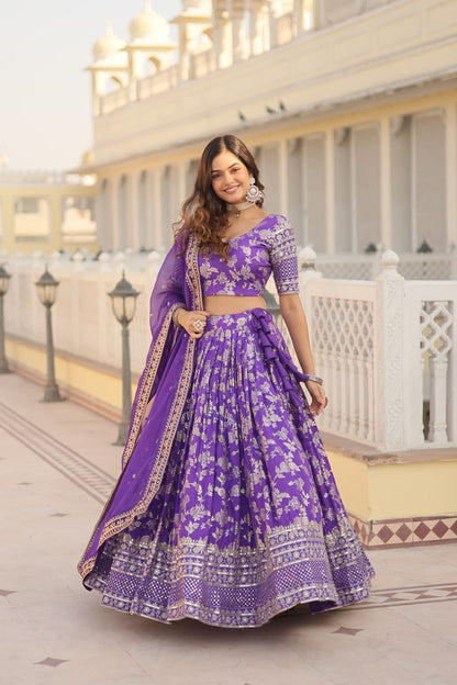 Embellished  Purple Color Heavy Embroidered Sequins Work Lehenga Choli