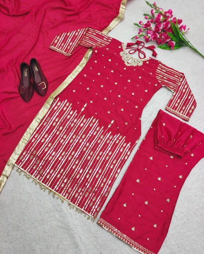 Function Wear Dark Pink Color Heavy Work Sharara Suit