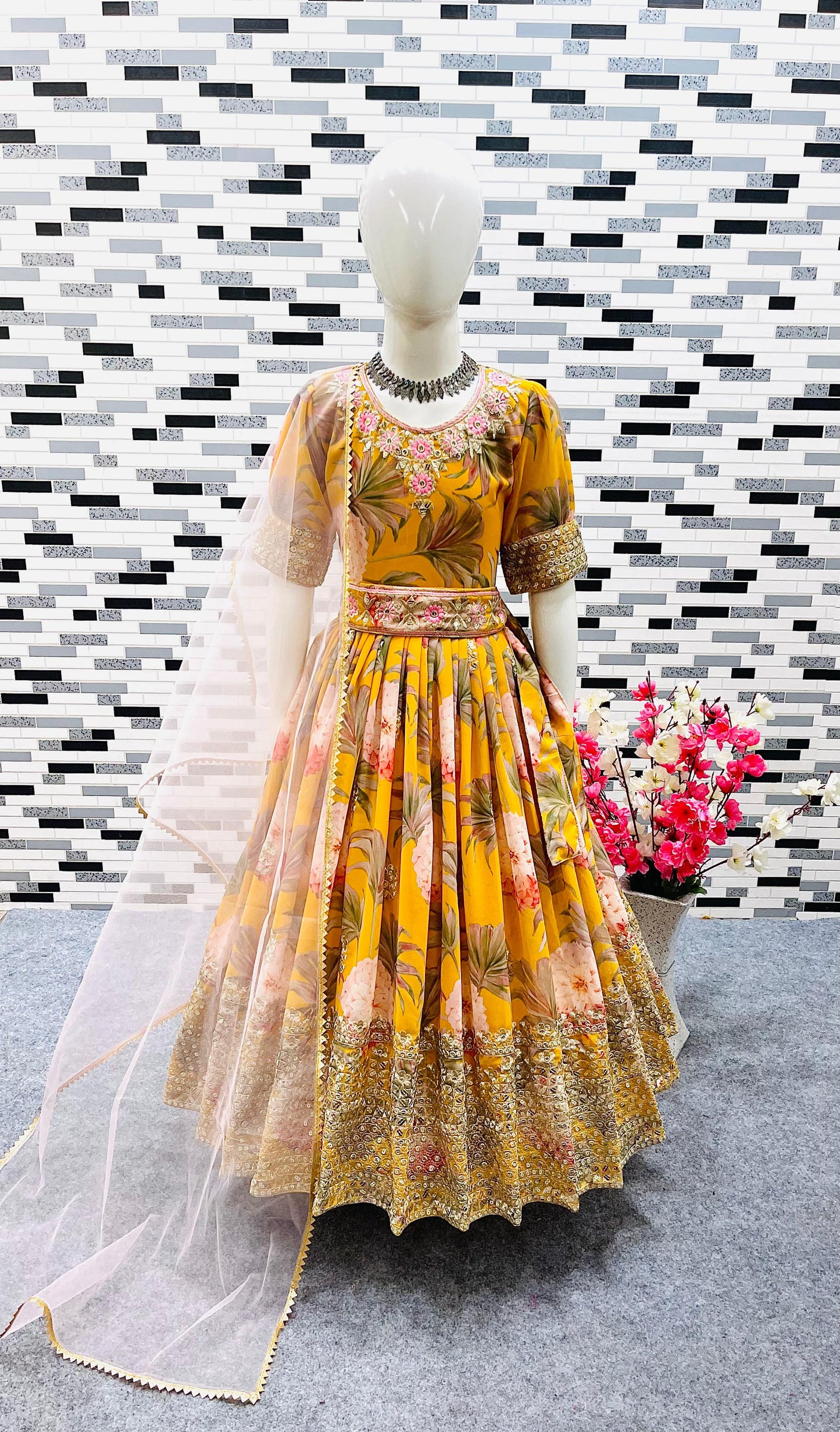 Good Looking Digital Print Work Yellow Color Baby Girl Gown