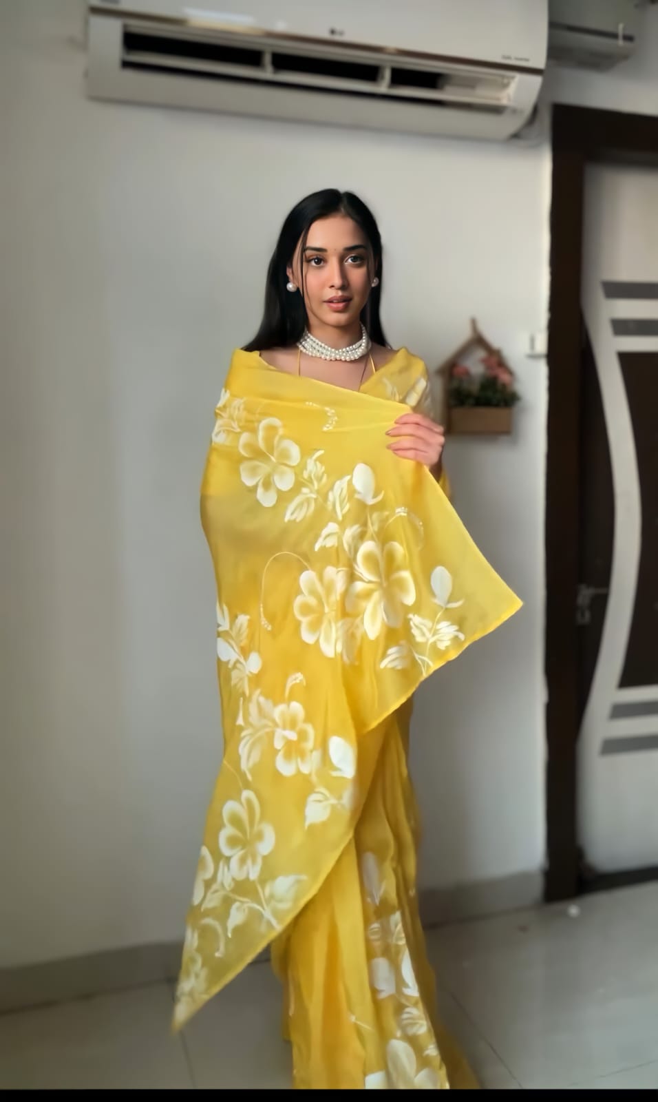 Kanchipuram Silk Brocade And Floral Printed Yellow Saree | Kankatala