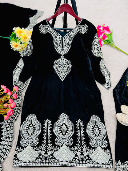 Black Velvet Sequence Embroidery Work Awesome Salwar Suit